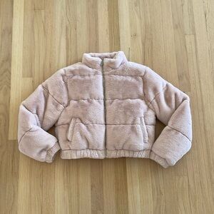 BY THE WAY. pink fluffy bomber jacket